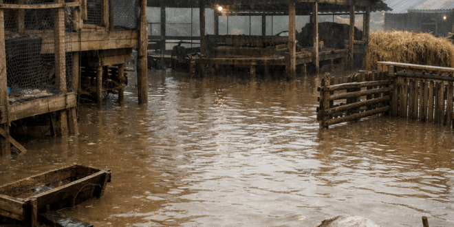 Sungai Lembu Meluap, Jembatan Nyaris Ambrol dan Puluhan Kandang Terendam