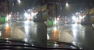 Hujan deras yang mengguyur wilayah Rogojampi pada malam hari ini. (Foto. Sueb)