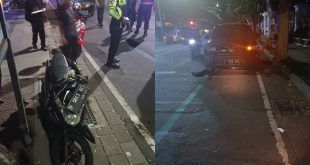 Kecelakaan melibatkan sepeda motor dengan nomor polisi P 5063 UC dan mobil pribadi dengan nomor polisi L 1739 ABJ. (Foto. Yudhi Anjar)