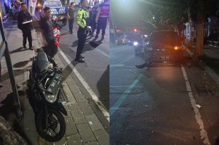 Kecelakaan melibatkan sepeda motor dengan nomor polisi P 5063 UC dan mobil pribadi dengan nomor polisi L 1739 ABJ. (Foto. Yudhi Anjar)