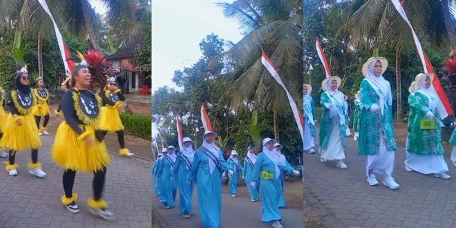 Kegaiatan Lomba Gerak Jalan di Desa Jambewangi, Kecamatan Sempu yang berlansung meriah. (Foto. Aditya Rahman)