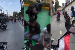 Upaya kejar-kejaran oleh pihak kepolisian saat melakukan pembubaran pelajar yang akan melaukan tawuran. (Foto. Instagram @memomedsos)
