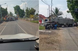 Kemacetan lalu lintas di sekitaran wilayah Gumirih Singojuruh imbas adanya truk yang mengalami kendala. (Foto. Andi Faturahman)