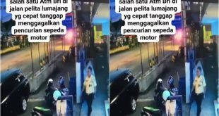 Aksi cepat tanggap seorang satpam Bank BRI Unit Pelita, Jalan Gatot Subroto Kecamatan Sukodono, Kabupaten Lumajang berhasil menggagalkan upaya pencurian sepeda motor. (Foto. Facebook Taufiq Marzuki)