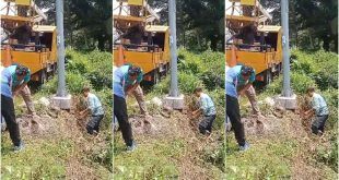 Laporkan keluhan terkait kondisi tiang Penerangan Jalan Umum (LPJU) yang terancam roboh diperbaiki. (Foto. Irfan Hafifi)