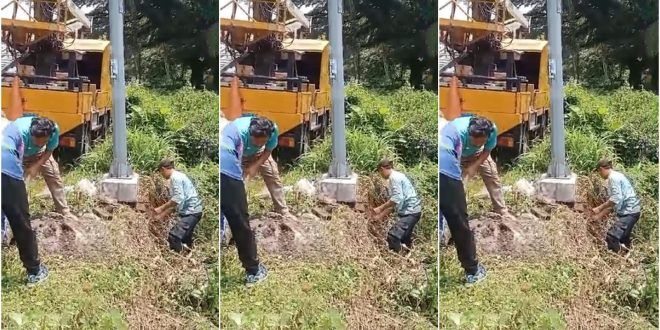 Laporkan keluhan terkait kondisi tiang Penerangan Jalan Umum (LPJU) yang terancam roboh diperbaiki. (Foto. Irfan Hafifi)