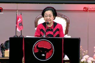 Megawati dalam pidato pembukaan Hari Ulang Tahun (HUT) ke-52 PDIP di Sekolah Partai, Jalan Lenteng Agung, Jakarta Selatan. (Foto. Kanal YouTube PDI Perjuangan)