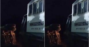 Truk Tertemper Kereta Api di perlintasan sebidang Dusun Jurang Jero, Desa Kalirejo, Kecamatan Kabat. (Foto. Istimewa)