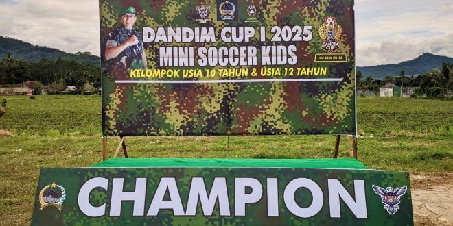 Turnamen sepak bola Dandim Cup 1 Mini Soccer Kids tahun 2025 berlangsung meriah di Lapangan Kompi dekat Koramil 0825-05 Kalibaru. (Foto. Istimewa)