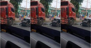 Insiden kecelakaan lalu lintas terjadi di utara RSI Fatimah, tepatnya di Jalan Letjen S Parman, Sumberrejo, Kecamatan Kota Banyuwangi. (Foto. Dian Irawan)