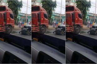 Insiden kecelakaan lalu lintas terjadi di utara RSI Fatimah, tepatnya di Jalan Letjen S Parman, Sumberrejo, Kecamatan Kota Banyuwangi. (Foto. Dian Irawan)