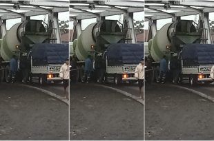 Insiden kecelakaan lalu lintas di Jalan Raya Gajah Mada, tepatnya di Dusun Krajan, Desa Genteng Kulon, Kecamatan Genteng. (Foto. Hadi Azhar For RBT)