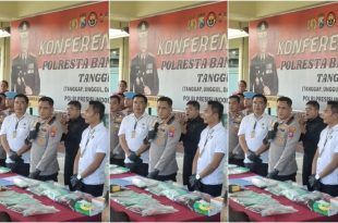 Kapolresta Banyuwangi Kombes Pol Rama Samtama Putra menyampaikan temuan narkoba dalam konferensi pers yang digelar pada Rabu 28 Mei 2025. (Foto. Rijal Sarofi)