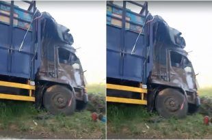 Sebuah insiden kecelakaan tunggal terjadi di Jalan Raya Wongsorejo pada Jumat Jumat 30 Mei 2025. (Foto. Imam Hadi)