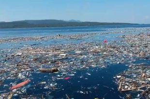 Tumpukan sampah rumah tangga tampak mencemari laut, terutama di sekitar kawasan Pantai Ketapang, Kecamatan Kalipuro. (Foto. Basarnas For RBT)